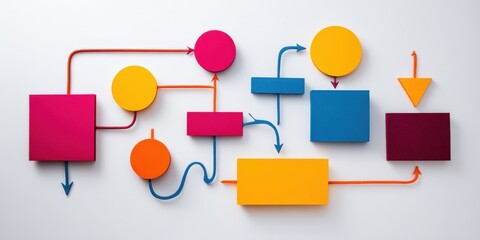 Colorful Flowchart Diagram with Arrows Shapes and Connecting Lines for Process Visualization.
