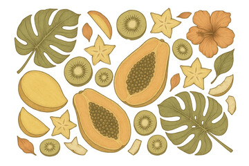 Exotic Fruit Arrangement: Papaya, Star Fruit, Kiwi, and Mango
