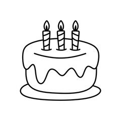 Birthday cake line icon with hand drawn design style