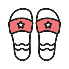 An editable glyph icon showing summer slippers