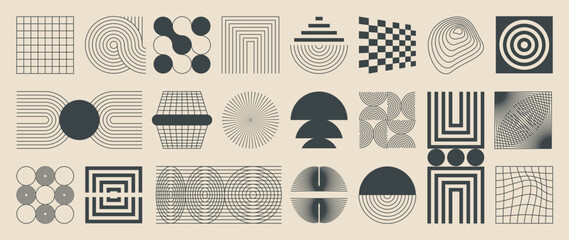 Abstract minimal element mid century vector set. Aesthetic contemporary stripe line art, vintage geometric shape in monochrome. Atomic age Art form design for wall art, decoration, wallpaper.