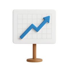 Obraz premium 3D presentation board with blue growth arrow icon showing business success and financial progress isolated on transparent background