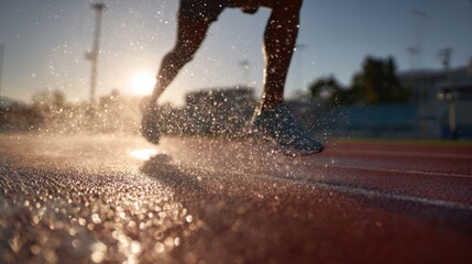 Long Exposure Action Shot of a Skateboarder Skating on Wet Track at Sunset.