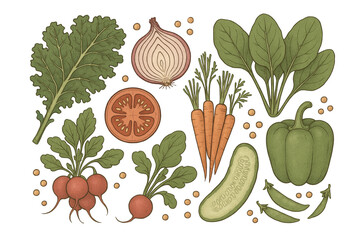 Vibrant Illustration of Fresh, Colorful Garden Vegetables