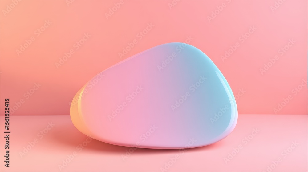 Poster smooth rounded futuristic shaped object with pastel colored gradient lighting on pink background.