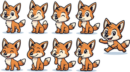 vector illustration coyote fox wolf jackal funny cute cartoon mascot character cartoon with 9 poses 03
