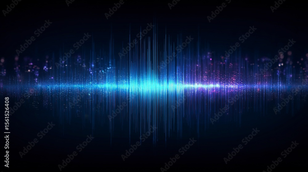 Poster abstract blue background with sound waves and equalizer, data technology concept vector illustration