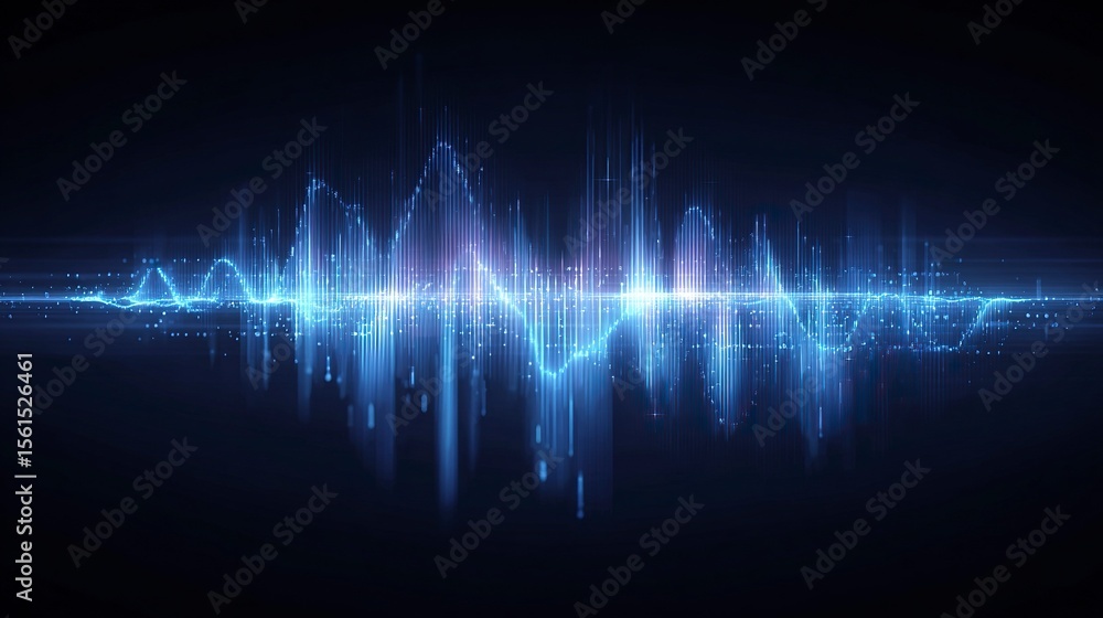 Poster abstract blue background with sound waves and equalizer, data technology concept vector illustration