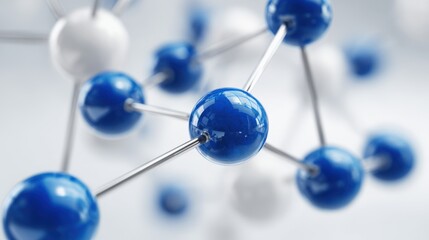Close-up of blue and white molecular model with detailed structure for science and education purposes.