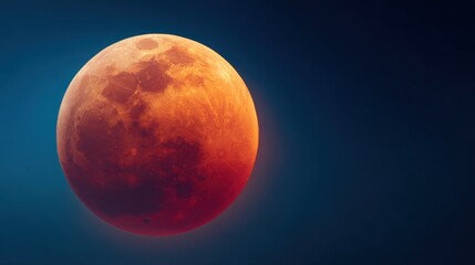 Stunning close-up of a blood moon during lunar eclipse at night with vivid orange hue.