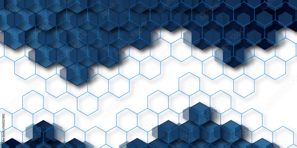 Aufkleber dark blue 3d hexagon background – abstract geometric technology pattern with isometric cubes and gra