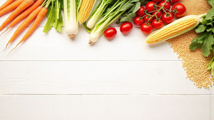 Fresh Vegetable Assortment on White Wood Background