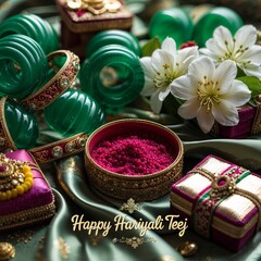 Hariyali Teej celebrates the monsoon and the divine reunion of Lord Shiva and Goddess Parvati. Women dress in green, perform rituals, and enjoy swings, music, and festive sweets.