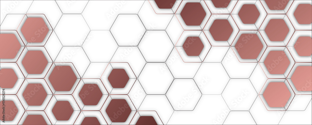 Poster rose gold and white 3d hexagon technology background abstract geometric honeycomb pattern with futur