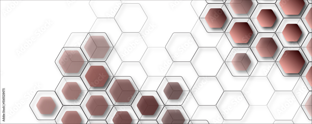 Poster rose gold and white 3d hexagon technology background abstract geometric honeycomb pattern with futur