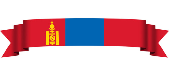Mongolian flag ribbon banner isolated on transparent background. PNG. Mongolian flag PNG. Mongolian long flag ribbon for celebration, decoration, etc.