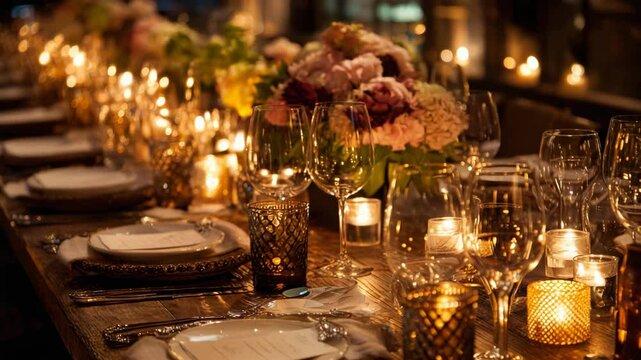 Elegant dinner table with candles and flowers
