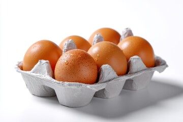 Brown eggs in carton isolated on white background