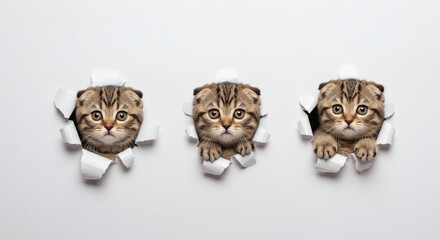 Three Adorable Kittens Peeking Through Torn Paper
