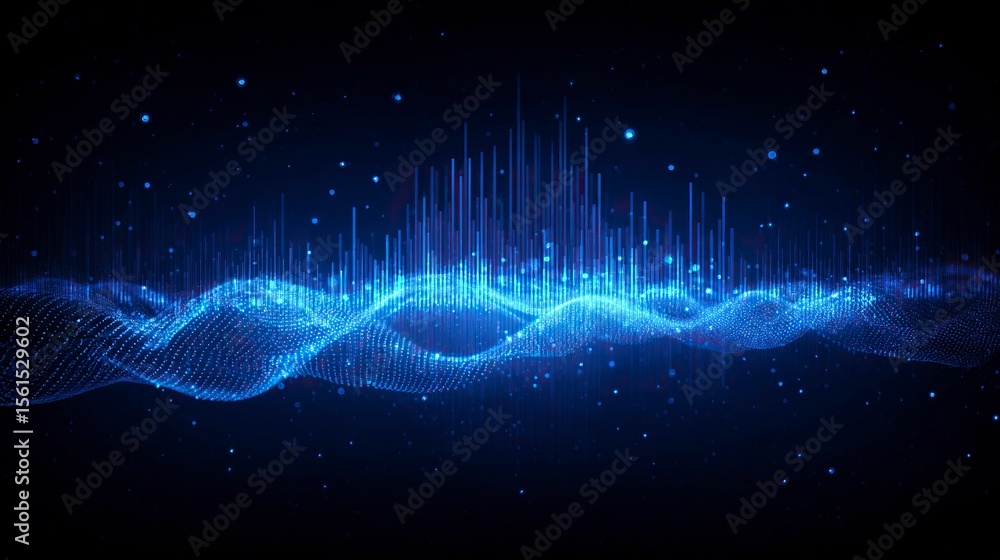 Poster abstract blue background with sound waves and equalizer, data technology concept vector illustration
