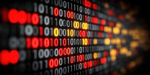 Digital Data Stream with Binary Code Flow in Computer Background Abstract.