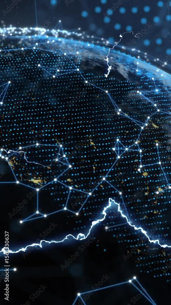 Poster animation of spinning globe and network of connections on black background