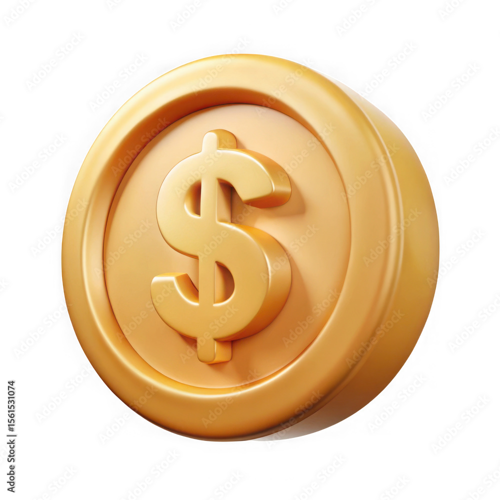 Poster golden dollar coin with raised symbol isolated on transparent background