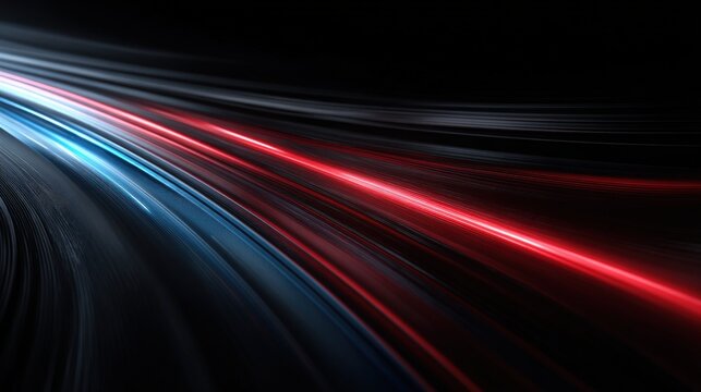 Abstract light trails with red blue white streaks in motion on dark background. - Powered by Adobe