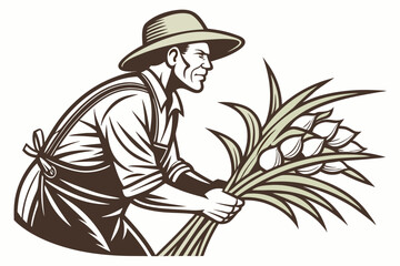 Farmer holding a bundle of crops agricultural harvest illustration