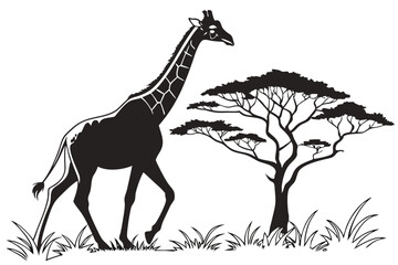 giraffe silhouette with long neck simple and bold