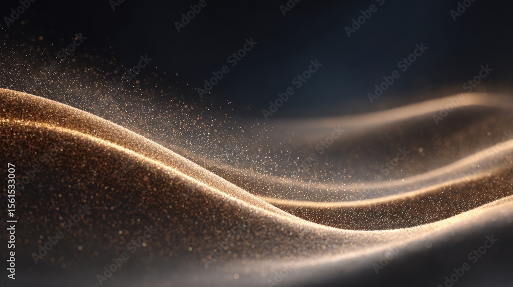 Aufkleber elegant golden glitter particles flowing across dark background creating dynamic movement.