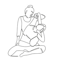 One continuous single drawing line art flat doodle yoga, woman, lifestyle, instructor, people, sport, stretching, adult. Isolated image hand draw contour on a white background, hand drawn, not AI