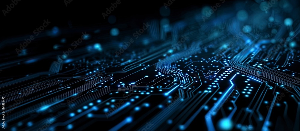 Poster abstract circuit board background and blue color pattern and digital technology concept, futuristic 
