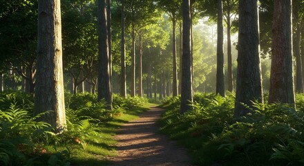 Obraz premium Sunlit Forest Path A Serene Landscape