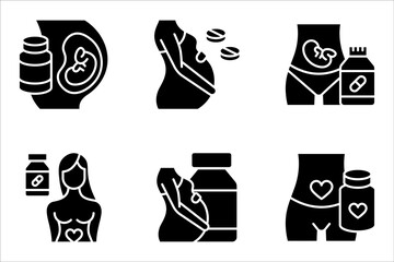 Supplements for pregnant women icon set. Pregnancy complementary medicines. vector illustration on white background