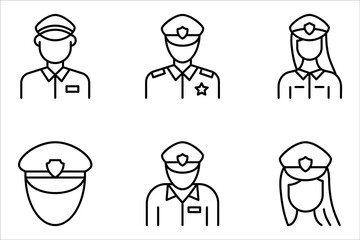 Police linear icon set. Police officer. vector illustration on white background