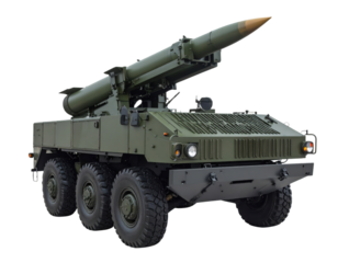 A powerful military missile launch vehicle, an embodiment of modern warfare and national defense, ready for strategic deployment against a transparent background.