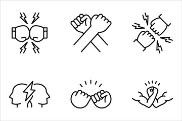 Rivalry linear icon set. Friendly contest, competitive interpersonal relationship symbol. vector illustration on white background