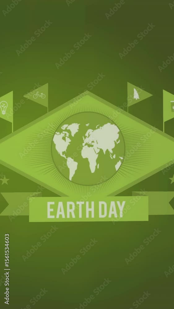Aufkleber animation of globe with earth day and flags on green background