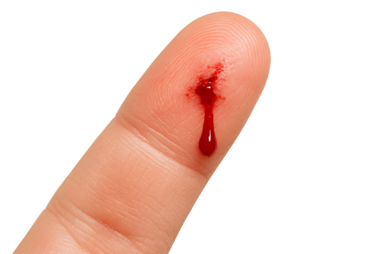 Bleeding finger injury isolated on transparent background
