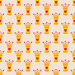 Pink crown seamless background or tile vector pattern