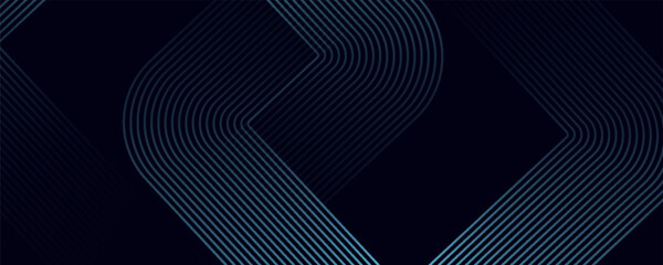Abstract blue glowing geometric lines on dark background. Modern shiny blue rounded square lines pattern. Futuristic technology concept. Suit for poster, cover, banner, presentation, website, flyer