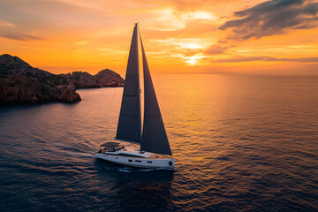 a sailboat sailing in the ocean at sunset