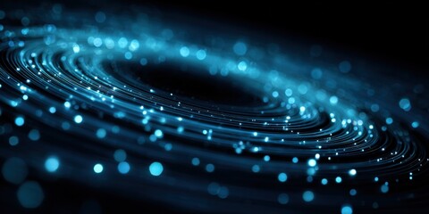 Abstract technology background with swirling luminous blue dots and lines.