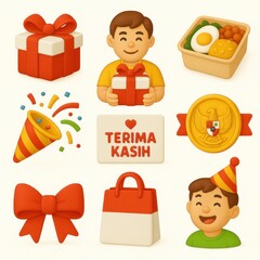 Collection of colorful cartoon icons representing celebration and appreciation.