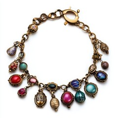Antique charm bracelet with colorful stones and metal details