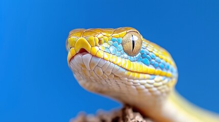 Blue viper snake closeup face