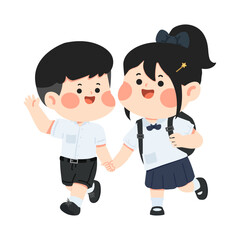 Boy and girl school children holding hands