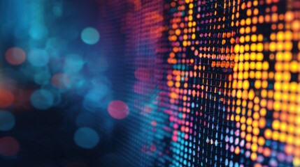 Vibrant digital data visualization of glowing colorful abstract technological lights.