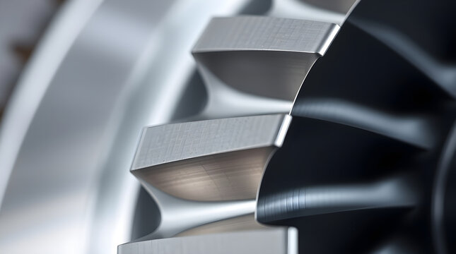 Close-up of turbojet engine blades showing engineering and manufacturing precision